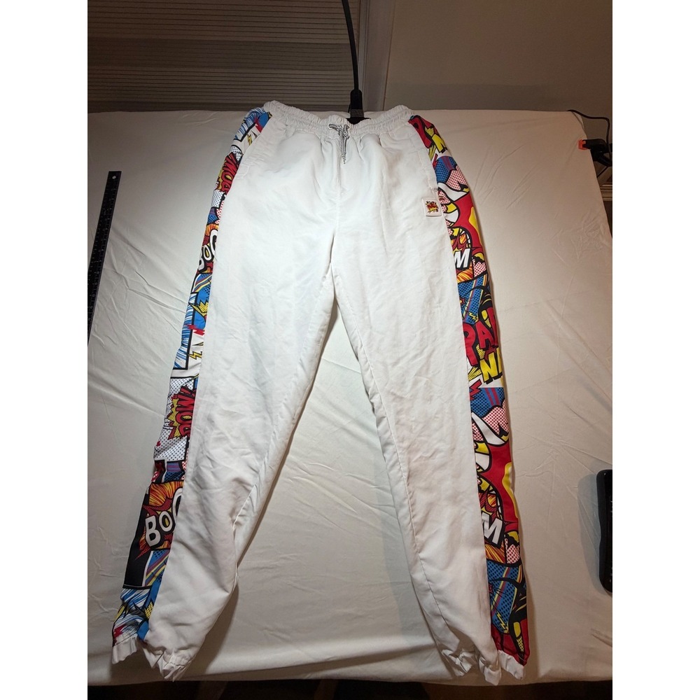 Parish Nation Mens White Comic Book Pop Art Graphic Side Stripe‎ Jogger Pants XL